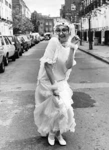 Su Pollard TV actress from Hi-De-Hi in wedding dress in street on Wedding day to Peter Su Pollard TV actress from Hi-De-Hi in wedding dress in street on Wedding day to Peter