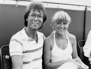 Sue Barker and Cliff Richard at tennis tournament - June 1982 Sue Barker and Cliff Richard at tennis tournament - June 1982