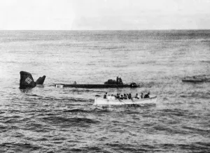 Survivors of a German Focke Wulf plane which was shot down are picked up by the boat Survivors of a German Focke Wulf plane which was shot down are picked up by the boat