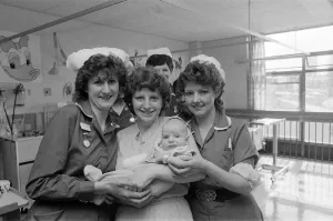 Susan Dubif with her baby son Sean at Sandwell Hospital. 12th April 1983 Susan Dubif with her baby son Sean at Sandwell Hospital. 12th April 1983