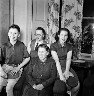 Table Tennis Family pose with bats February 1953 D707 Table Tennis Family pose with bats February 1953 D707
