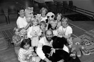 Taking their teddies for a picnic organised by Holmfirth Taking their teddies for a picnic organised by Holmfirth