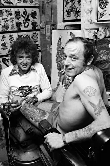 Tattooist Jimmy Gould has bought the skin of his client, Brian Cowell. September 1979 Tattooist Jimmy Gould has bought the skin of his client, Brian Cowell. September 1979