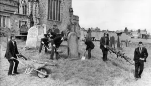 A team of schoolboys from Glendale County Secondary School do a spot of gardening in A team of schoolboys from Glendale County Secondary School do a spot of gardening in