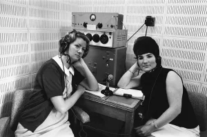 Telephone test match score recordists pose beside their equipment. 16th July 1968 Telephone test match score recordists pose beside their equipment. 16th July 1968