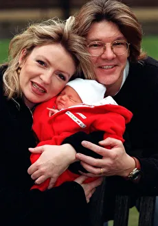 Television Presenter Caron Keating holding baby Gabriel with husband Russ Lindsay January Television Presenter Caron Keating holding baby Gabriel with husband Russ Lindsay January