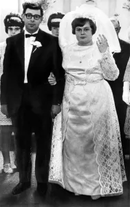 Then: Nervous expressions as the couple pose for the wedding-day picture that Margaret Then: Nervous expressions as the couple pose for the wedding-day picture that Margaret