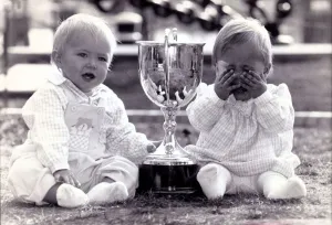 Thomas Martin and Jessica Amy crying after winning the Bonny Baby Photo competition, 1989 Thomas Martin and Jessica Amy crying after winning the Bonny Baby Photo competition, 1989