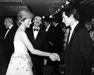Images Dated 29th June 1987: Timothy Dalton actor meeting Princess Diana attending the charity premiere of The Living