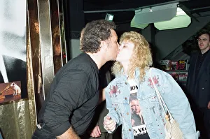 Tom Jones poses with fan Kathy Hall at HMV Oxford Street. 10th April 1991 Tom Jones poses with fan Kathy Hall at HMV Oxford Street. 10th April 1991