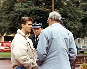 Tommy Sheridan speaking to policemen during a Poll Tax protest in Glasgow. 29th June 1990 Tommy Sheridan speaking to policemen during a Poll Tax protest in Glasgow. 29th June 1990