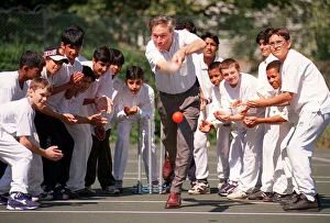 Tony Banks at cricket clinic in West Ham Park July 1997 Tony Banks at cricket clinic in West Ham Park July 1997