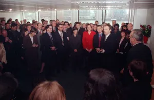 Tony Blair addreses the Labour Party Staff at Labour Party headquarters Millbank Tower Tony Blair addreses the Labour Party Staff at Labour Party headquarters Millbank Tower
