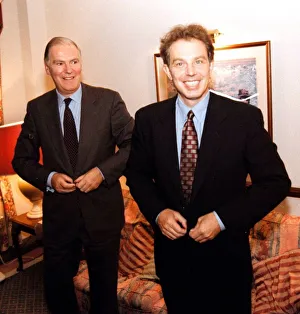 Tony Blair Labour Party Leader with BT Chairman Iain Vallance at a conference of linking Tony Blair Labour Party Leader with BT Chairman Iain Vallance at a conference of linking