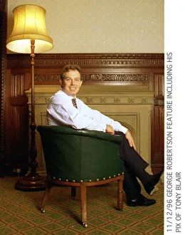 Tony Blair MP sitting in green chair under lamp picture taken by George Robertson. 1996 Tony Blair MP sitting in green chair under lamp picture taken by George Robertson. 1996