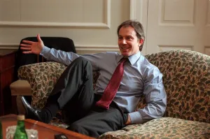 Tony Blair Prime Minister March 98 Sitting ion sofa at 10 downing street talking to Tony Blair Prime Minister March 98 Sitting ion sofa at 10 downing street talking to