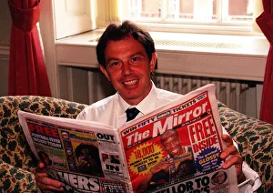 Tony Blair Prime Minister at Number 10 August 1997 reading a copy of The Mirror Tony Blair Prime Minister at Number 10 August 1997 reading a copy of The Mirror