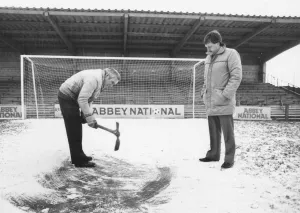 Torquay United's head groundsman Fred King and Dave Easton, commercial manager Torquay United's head groundsman Fred King and Dave Easton, commercial manager