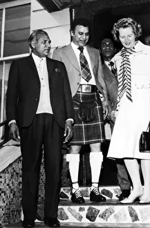 Tory Opposition Leader Margaret Thatcher MP meets the kilted Mustafa Khan at Glasgow' Tory Opposition Leader Margaret Thatcher MP meets the kilted Mustafa Khan at Glasgow'