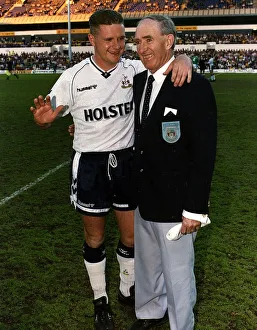 Tottenham footballer Paul Gascoigne with Spurs legend Danny Blanchflower at White Hart Tottenham footballer Paul Gascoigne with Spurs legend Danny Blanchflower at White Hart