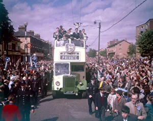 Tottenham Hotspurs parade the FA Cup around Tottenham from a bus. 16th May 1961 Tottenham Hotspurs parade the FA Cup around Tottenham from a bus. 16th May 1961