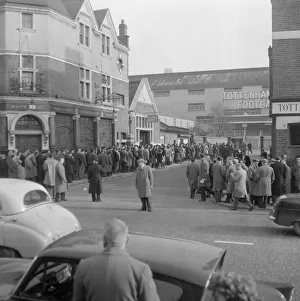 Tottenham supporters queue outside White Hart Lane for tickets to their European Cup Tottenham supporters queue outside White Hart Lane for tickets to their European Cup