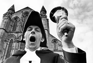 Images Dated 27th August 1979: Town Crier Douglas Knott, bellows out the proclamations