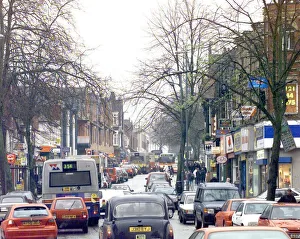 Traffic jam on the High Street, Kings Heath, Birmingham Traffic jam on the High Street, Kings Heath, Birmingham
