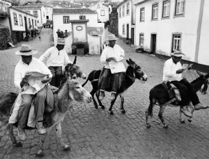Transportation problem solved in the Azores, men travelling around on donkeys Transportation problem solved in the Azores, men travelling around on donkeys