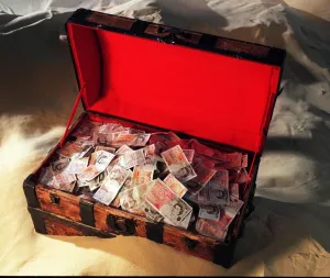 Treasure Chest full of banknotes for Daily Mirror Competition Take Your Pick Treasure Chest full of banknotes for Daily Mirror Competition Take Your Pick