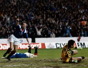 Trevor Steven footballer Rangers FC scores winner in derby league match agianst Celtic at Trevor Steven footballer Rangers FC scores winner in derby league match agianst Celtic at