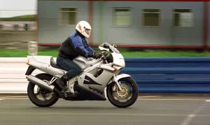 Trevor Walls riding Honda VFR 750cc motorbike August 1997 Trevor Walls riding Honda VFR 750cc motorbike August 1997