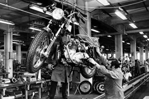 Images Dated 8th April 1974: Triumph motor cycles once more rolling off the assembly lines at the Norton-Villiers