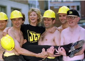 TV presenter Anthea Turner July 1998 joins the builders at the start of TV presenter Anthea Turner July 1998 joins the builders at the start of
