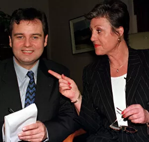 Images Dated 20th February 1998: TV Presenter Eamonn Holmes swaps places with his PA Gill Stacey at the launch of the new