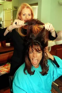 TV Presenter Jenny Powell - January 1999 Getting her hair done be Ellen Conlan who TV Presenter Jenny Powell - January 1999 Getting her hair done be Ellen Conlan who
