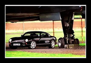 TVR Cerbera car February 1998 underneath plane headlights TVR Cerbera car February 1998 underneath plane headlights
