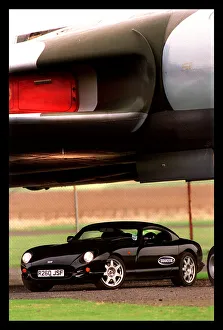 TVR Cerbera car February 1998 underneath plane headlights TVR Cerbera car February 1998 underneath plane headlights