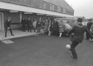 An unusual spot for a little spontaneous soccer - the forecourt of Hewin' An unusual spot for a little spontaneous soccer - the forecourt of Hewin'
