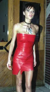 Victoria Beckham November 1999 Lookign extremely thin wearing a leather red dress Victoria Beckham November 1999 Lookign extremely thin wearing a leather red dress