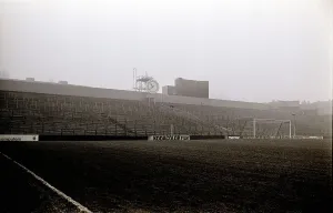 View of the Clock End of Highbury Stadium, Arsenal Football Ground. December 1984 View of the Clock End of Highbury Stadium, Arsenal Football Ground. December 1984