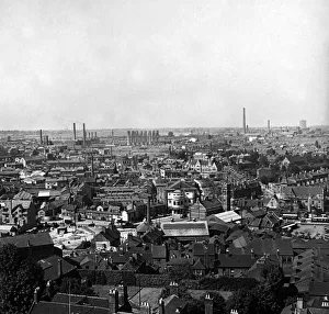 View of Coventry rooftops looking towards the construction of Trinity Street as seen View of Coventry rooftops looking towards the construction of Trinity Street as seen