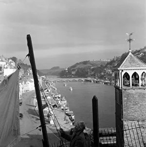 A view of Looe Bridge, Cornwall. Circa 1953 A view of Looe Bridge, Cornwall. Circa 1953