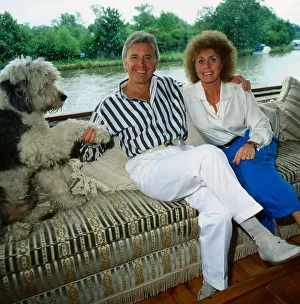 Vince Hill singer July 1988 Sitting wearing striped shirt with wife Anne and dog Vince Hill singer July 1988 Sitting wearing striped shirt with wife Anne and dog