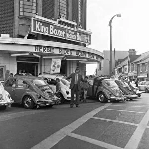Images Dated 1st June 1974: VW Beetles gather at the Odeon Cinema on the Newport Road to promote '