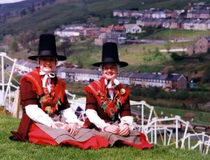 Wales - National Costume - Brynmawr Welsh Folk dancers Angela Morris (left Wales - National Costume - Brynmawr Welsh Folk dancers Angela Morris (left