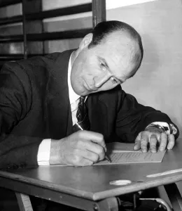 Wally Barnes Former Football Player of Arsenal - March 1961 taking an exam for Wally Barnes Former Football Player of Arsenal - March 1961 taking an exam for