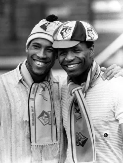 Watford and England duo John Barnes and Luther Blissett pose wearing club hats Watford and England duo John Barnes and Luther Blissett pose wearing club hats