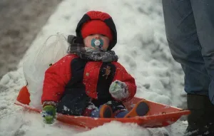 Weather in Aberdeen 9th February 1999 A toddler in Aberdeen shows how to enjoy Weather in Aberdeen 9th February 1999 A toddler in Aberdeen shows how to enjoy