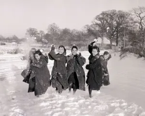 Weather Winter Scenes January 1960 Philippine dancers have a snowball fight Weather Winter Scenes January 1960 Philippine dancers have a snowball fight